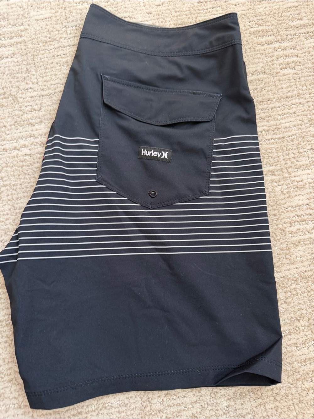 Hurley Navy and White Striped Swim Trunks